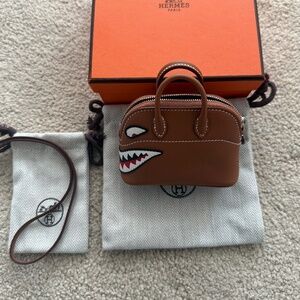 Hermès Mini Bolide Shark Bag Charm Black and White Swift Palladium Hardware  NIB